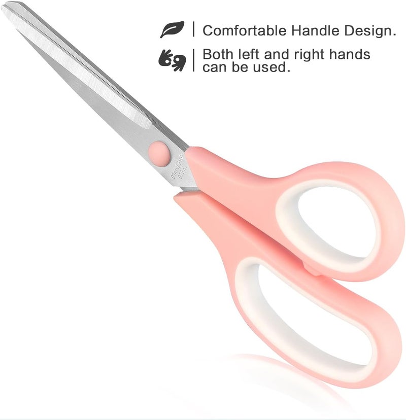 LONGKEY Scissors 8.5 Inch scissors all purpose Bulk Set of 3, Scissors for Office Home School Craft Supplies, Soft Comfort-Grip Right/Left Hand, Viridian, Vivid Green, Pink - Image 4
